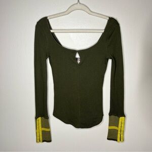 Free People OB519388 Olive Green‎ Free People Mod Stripe Cuff Ribbed Tee Top